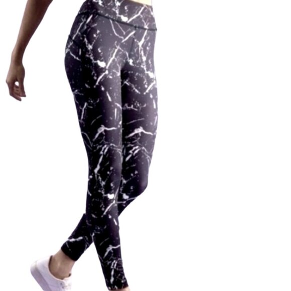 ARITZIA TNA Cotton Blend Yoga Waist Black   Cream Abstract Leggings Size Small - Picture 1 of 5
